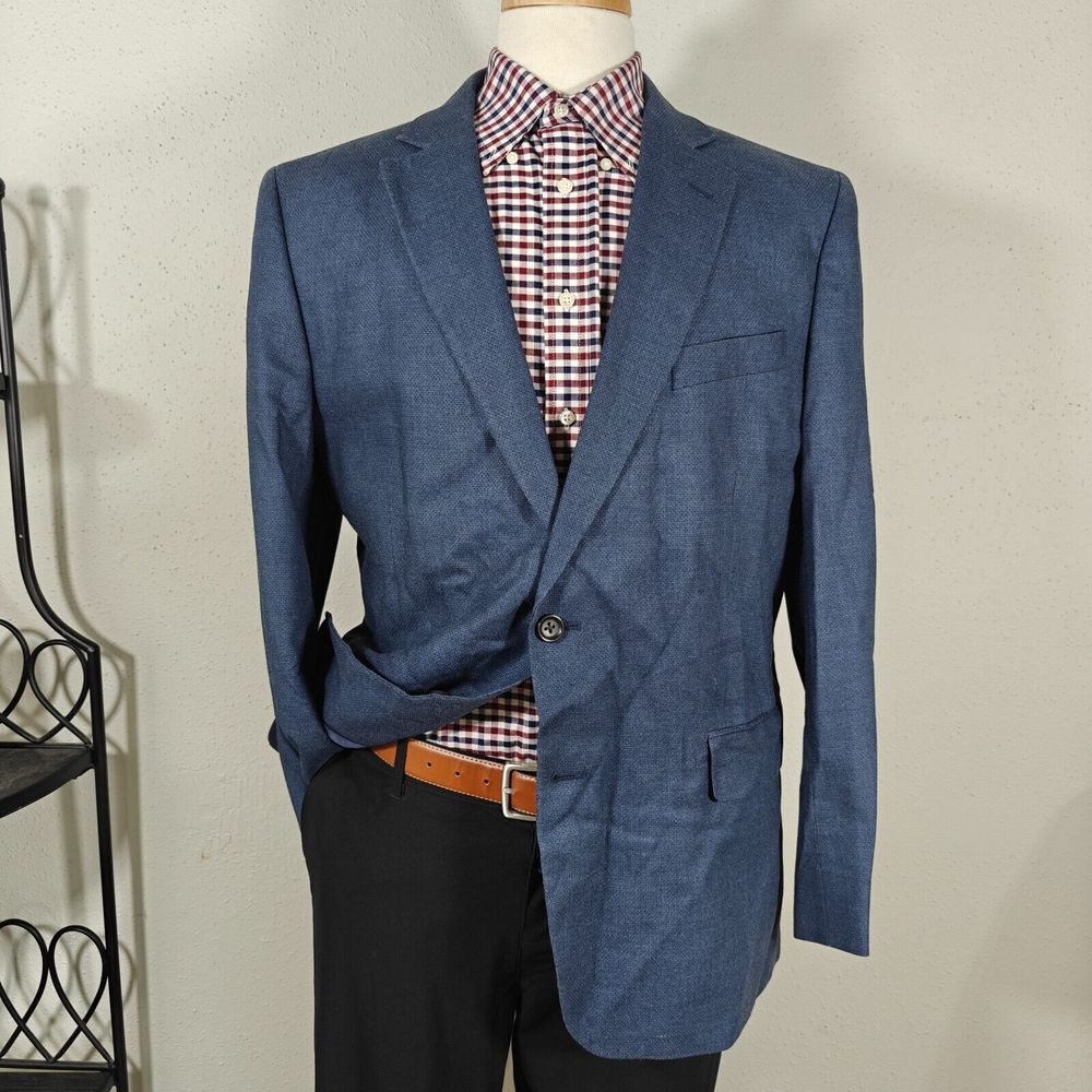 Stafford Men's Sport Coat Blazer Two Button Navy‎ Blue Silk Wool Classic Fit 44R